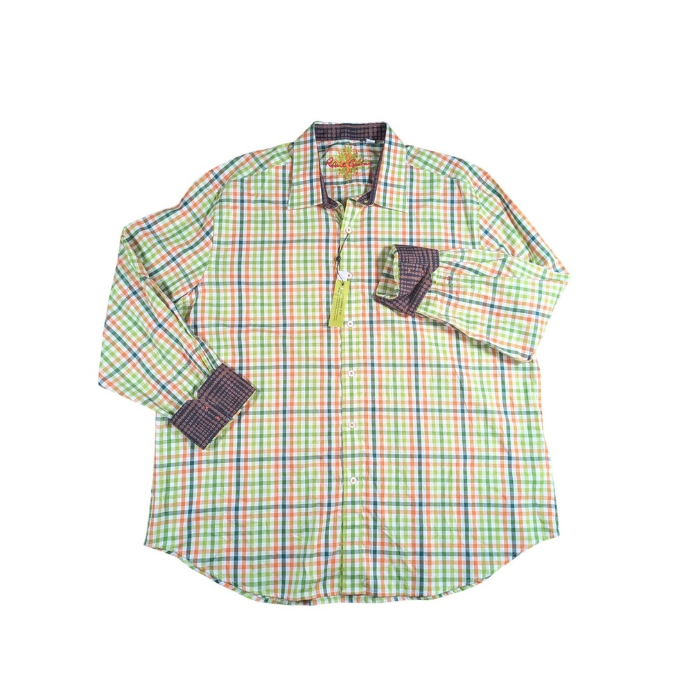 Robert Graham Men's 3XL Cotton‎ Classic Button Down Shirt Green Plaid Flip Cuff
